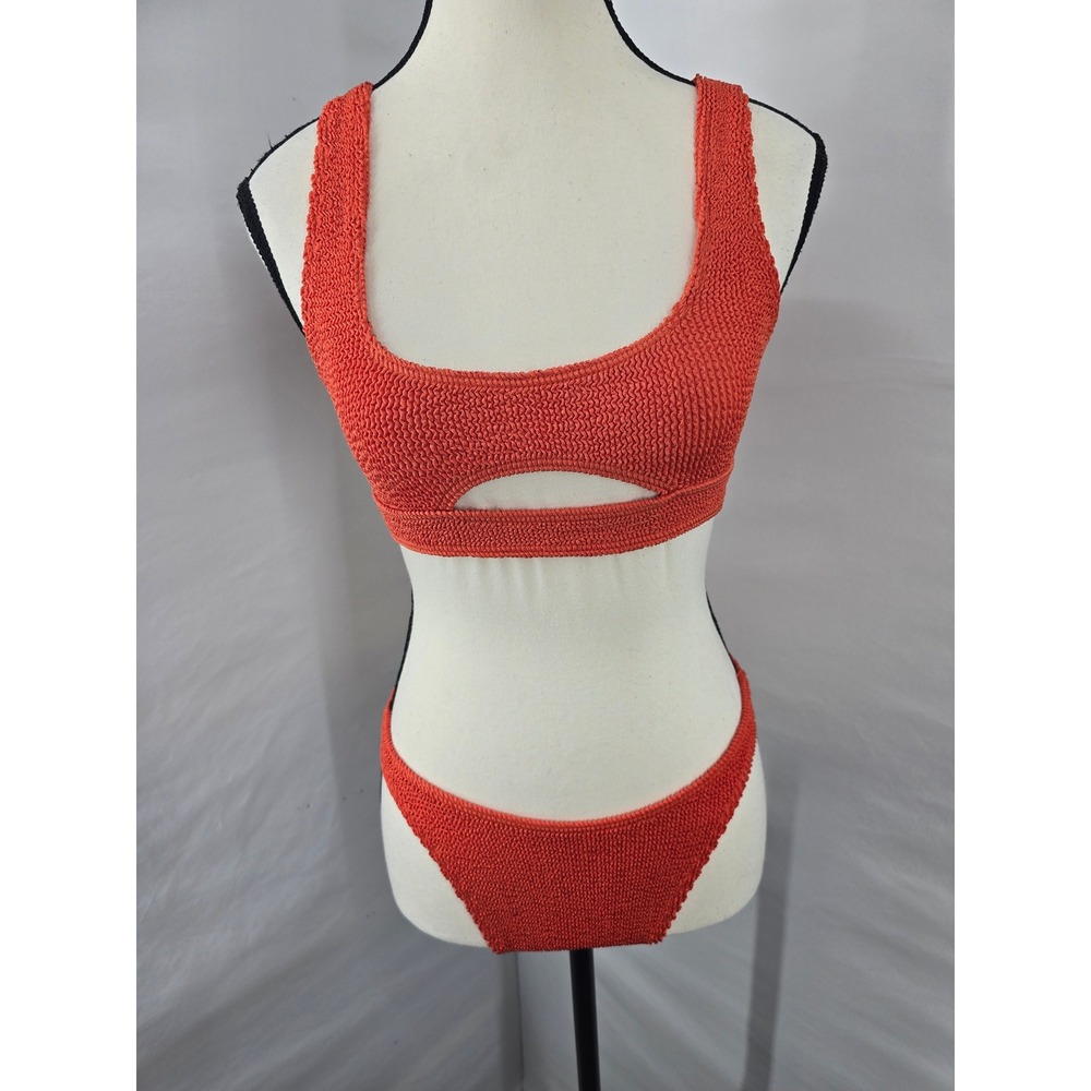 Orange Crinkle Textured Cutout Bikini Set Two Piece Swimsuit Small